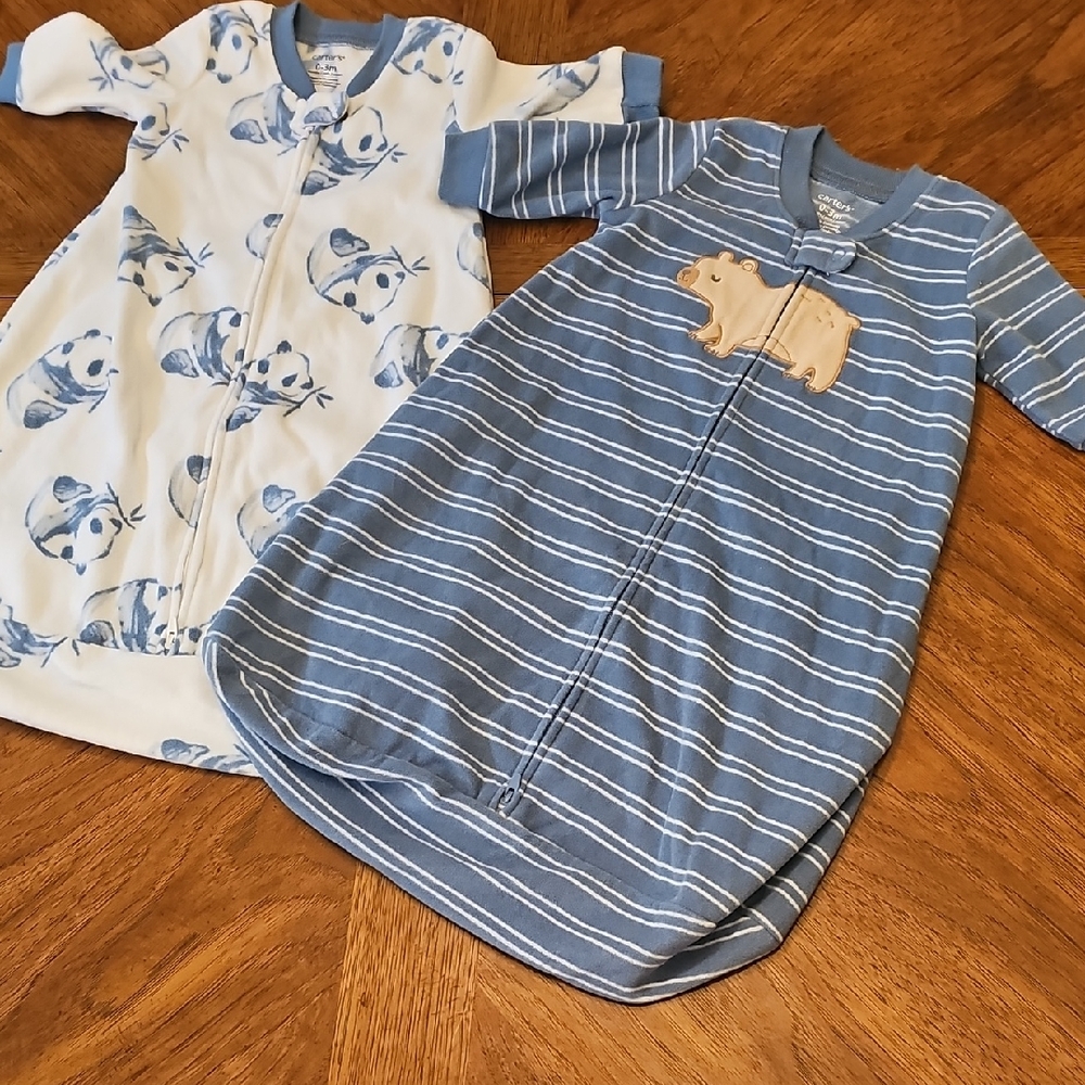 BNWOT Infant Baby Pajamas Sleep Sack Zip Up Fleece Comfy Cozy Bear Sz O 3 PJ Set
